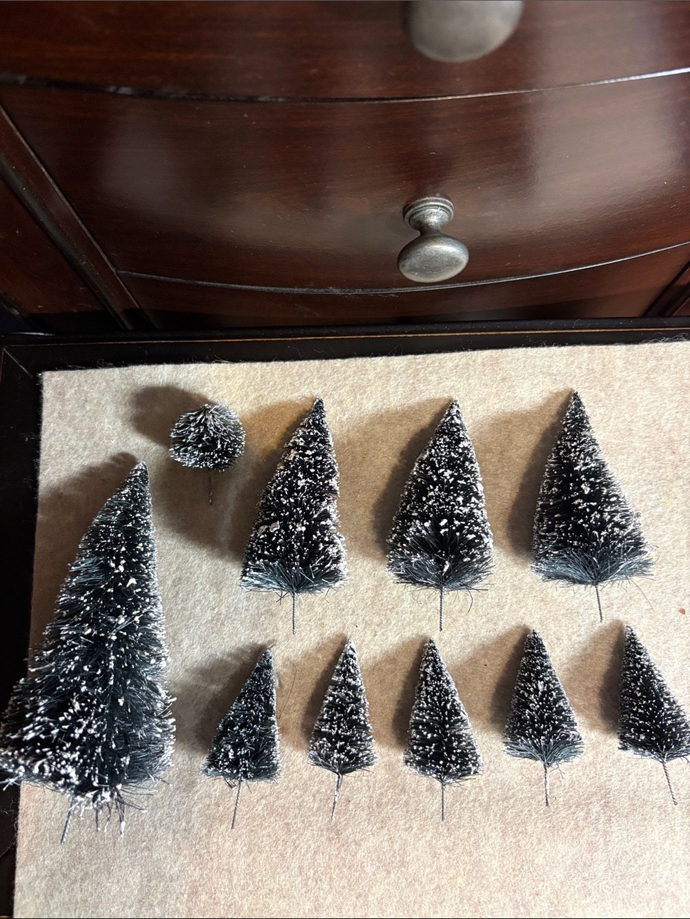 10 Mini Snow-Tip Bottle Brush Trees - For use with Styrofoam Scenes
